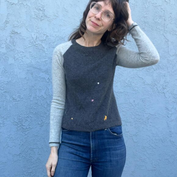 Embroidered Upcycled Sweater Repaired CashmerOne of a kind Womens Xs art to wear - Picture 3 of 10